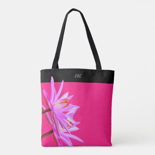 ピンクの紫色のスイレンの全にプリントのトート トートバッグ (裏面)