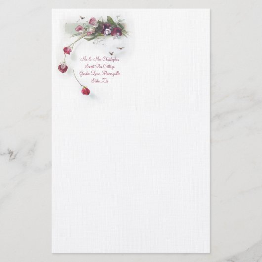 ピンクの紫色のスイートピー 便箋 (正面)