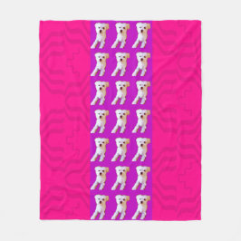 ピンクの紫色のマルタ犬4Jojo フリースブランケット