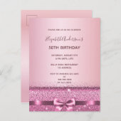 ピンクの紫色の弓の誕生日の招待 ポストカード (正面/裏面)