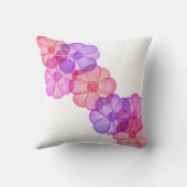 ピンクの紫色の明るい赤紫色の色彩の鮮やかな水彩画の花 クッション (裏面)