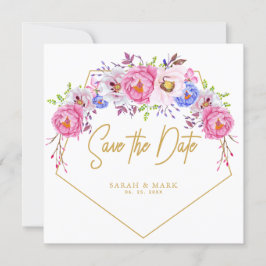 ピンクの紫色の水色のフローラフレーム日付を保存 招待状