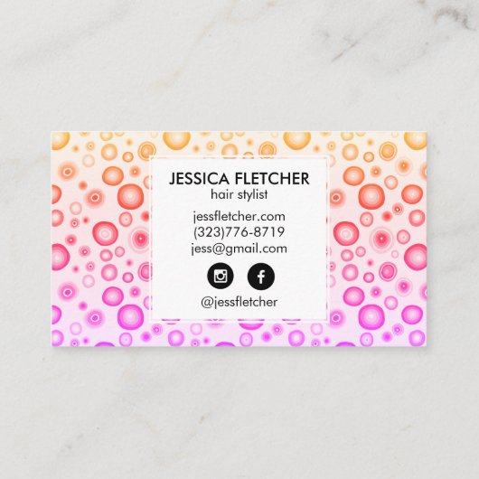 ピンクの紫色の泡ミニマルカッコいいリストサークル 名刺 (裏面)
