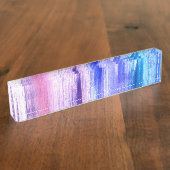 ピンクの紫色の絵筆の打撃の色彩の鮮やかな水彩画 デスクネームプレート (側面)