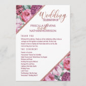 ピンクの紫色の花のばら色の金ゴールドの結婚式プログラム プログラム (正面)