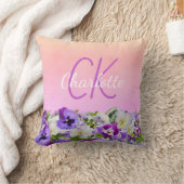 ピンクの紫色の花の名前モノグラムのスクリプト クッション (ブランケット)