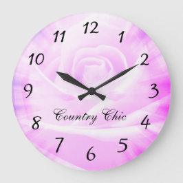 ピンクの紫色の花の国のシックなデザイン ラージ壁時計