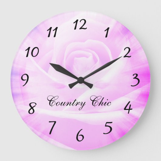 ピンクの紫色の花の国のシックなデザイン ラージ壁時計 (正面)