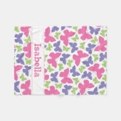 ピンクの紫色の蝶パーソナライズな女の子 フリースブランケット (正面(横))