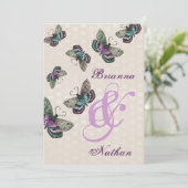 ピンクの紫色の蝶結婚式招待状 招待状 (スタンド正面)