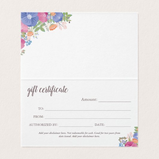 ピンクの紫色の野生の花の花束-ギフト券 (内部フラット)