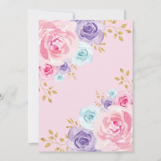 ピンクの紫色の金ゴールドのバラのプリンセスQuinceañera 招待状 (裏面)