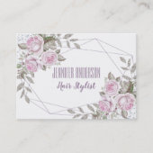 ピンクの紫色の銀製の花の美しいのアポイントメント 予約カード (正面)