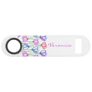 ピンクの紫色の青および赤い水彩画のチューリップのモノグラム スピード栓抜き