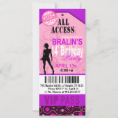 ピンクの紫色VIPの第14誕生日のチケットのパーティー 招待状 (正面)