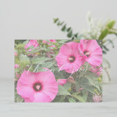 ピンクの紫陽花のサンキューカード 箔招待状 (立ち正面)