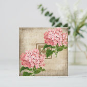 ピンクの紫陽花の房のフラットグリーティングカード (スタンド正面)