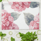 ピンクの紫陽花の水彩花の花の絵 キッチンタオル (折り畳み)