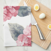 ピンクの紫陽花の水彩花の花の絵 キッチンタオル (四つ折り)