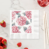 ピンクの紫陽花の水彩花の花の絵 縁ありランチョンナプキン (インサイチュ)