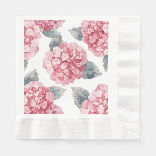 ピンクの紫陽花の水彩花の花の絵 縁ありランチョンナプキン (正面)