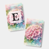 ピンクの紫陽花の花の水彩モノグラム バッジ (正面＆裏面)