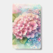 ピンクの紫陽花の花の水彩モノグラム バッジ (裏面)