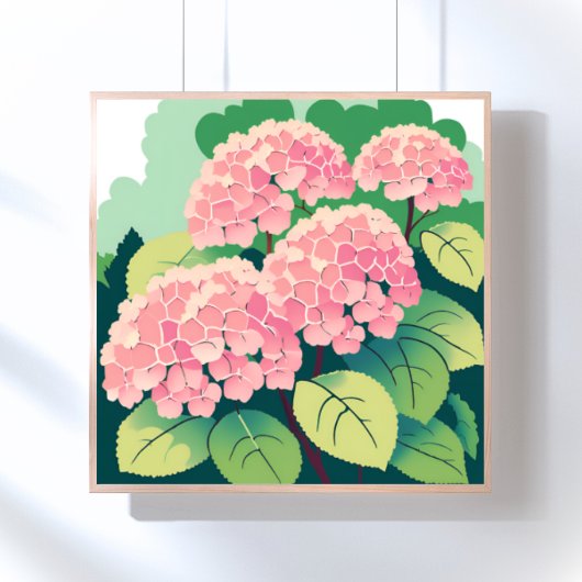 ピンクの紫陽花の花の絵画 ポスター