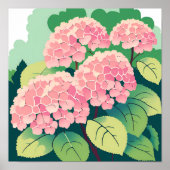 ピンクの紫陽花の花の絵画 ポスター (正面)
