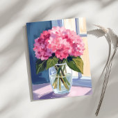 ピンクの紫陽花の花瓶フラワーブーケ水彩カード