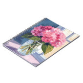 ピンクの紫陽花の花瓶フラワーブーケ水彩画 ノートブック (左側)