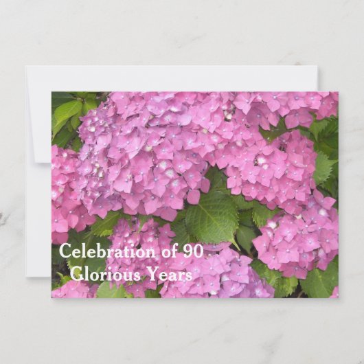 ピンクの紫陽花 90歳の誕生日お祝い 招待状 (正面)