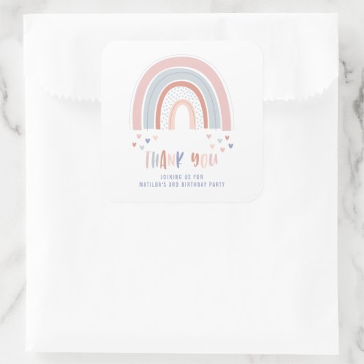 ピンクの紫+青でレインボーバースデーパーティーの装飾 スクエアシール (バッグ)