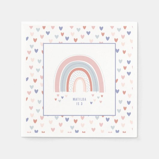 ピンクの紫+青でレインボーバースデーパーティーの装飾 スタンダードカクテルナプキン (正面)