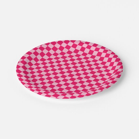 ピンクの組み合わせクラシックチェッカーボード(STaylor) ペーパープレート (アングル)