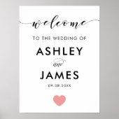 ピンクの結婚ハートの歓迎サイン ポスター (正面)