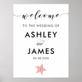 ピンクの結婚ヒトデの歓迎サイン ポスター (正面)