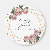 ピンクの結婚フローラエレガント金ゴールドグリッター幾何学的 マグネット (正面)