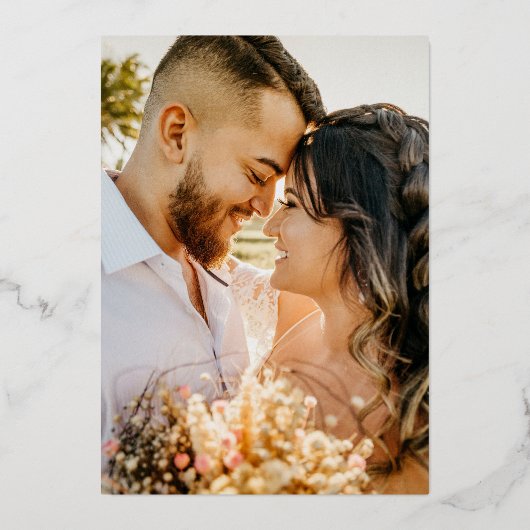 ピンクの結婚ブーゲンビリアの誓い更新金ゴールドオレンジ 箔招待状 (裏面)