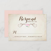 ピンクの結婚式に参加します 鹿の角の出欠確認カード 出欠カード (正面/裏面)
