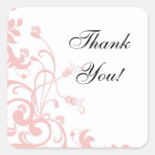 ピンクの結婚式の一致のステッカー、ありがとう! スクエアシール (正面)