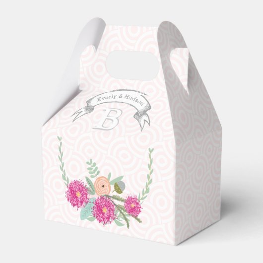 ピンクの結婚式の引き出物ボックスあなたの写真モノグラム名 フェイバーボックス (正面サイド)