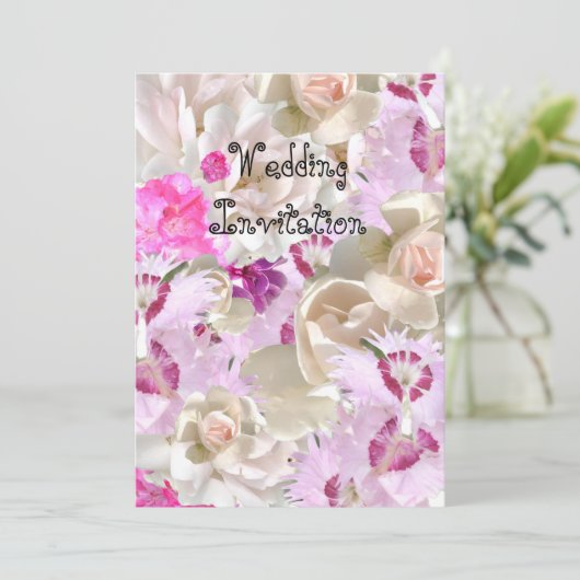 ピンクの結婚式の花 招待状 (スタンド正面)