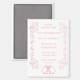 ピンクの結婚式は日付を保存するマグネットベル マグネット