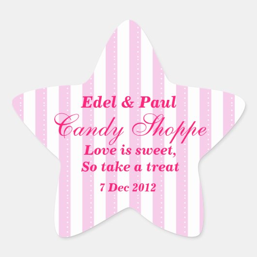 ピンクの結婚式キャンデーの専門店のステッカー 星シール (正面)