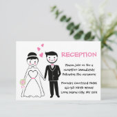 ピンクの結婚式場 - カートゥーンの花嫁と新郎 招待状 (スタンド正面)