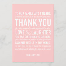 ピンクの結婚式披露宴感謝メッセージカード