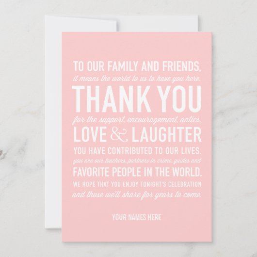 ピンクの結婚式披露宴感謝メッセージカード サンキューカード