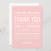 ピンクの結婚式披露宴感謝メッセージカード サンキューカード