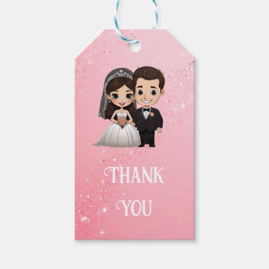 ピンクの結婚式招待状とダイヤモンドスパークル ギフトタグ (正面)
